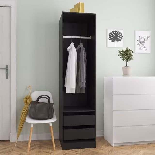 Berkfield Home Black Modern Wardrobe with Integrated Drawers and Hanging Rod, W/D/H: 50 x 50 x 200 cm – 1