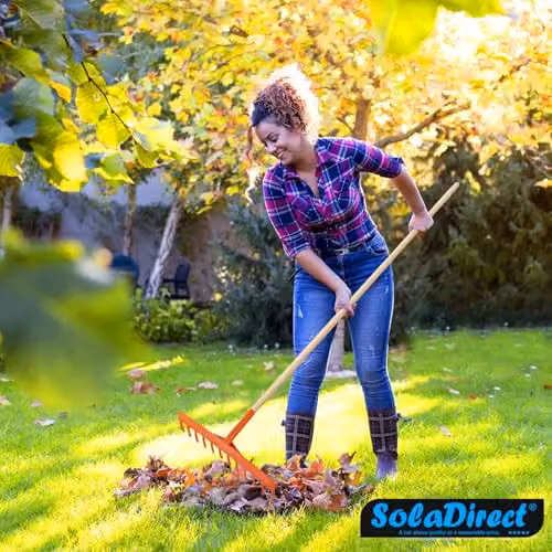 SolaDirect Heavy-Duty Garden Rake with 12 Tines, 50 cm Wide Plastic Head and Wooden Handle in Orange – 7