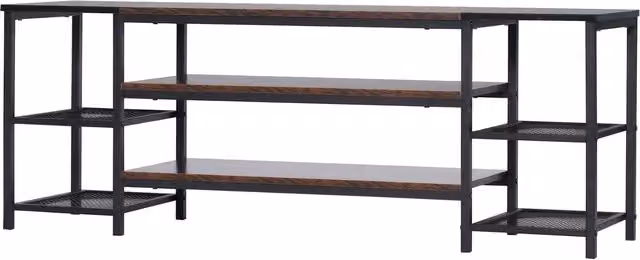 Furnold 3 Tier Wide Industrial Rustic TV Stand Unit with Open Shelves in Black