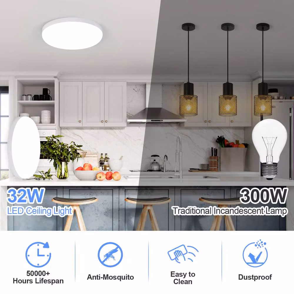 COMELY Extra-Flat Round LED Ceiling Light, White, 32W, 6500K, IP44, Diameter: 30 cm – 4