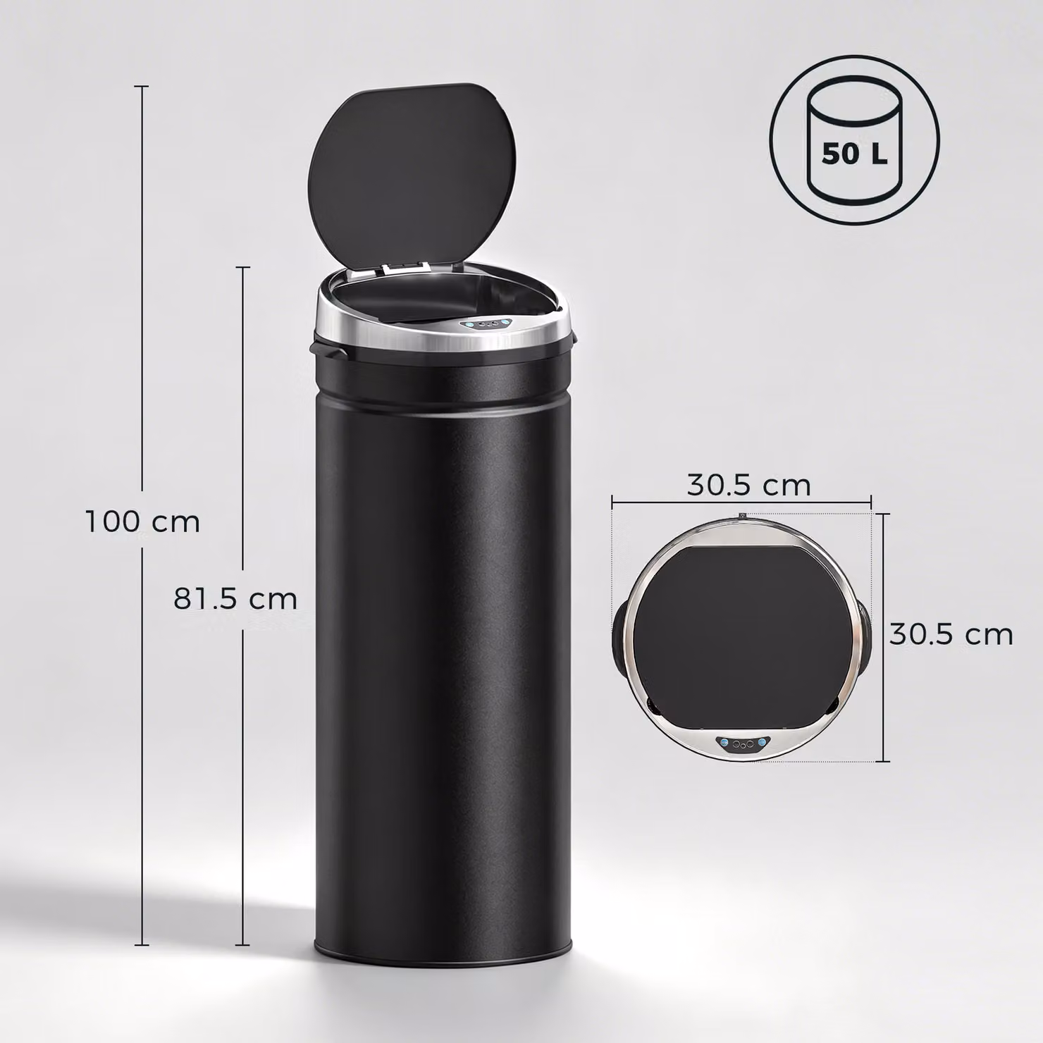 HOMCOM Stainless Steel Automatic Sensor Waste Bin in Black – 3