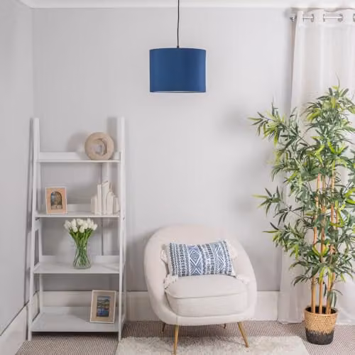 ValueLights Torbery Set of 3 Nesting Fabric Drum Ceiling Light Shades in Blue with Warm White LED Bulbs – 8