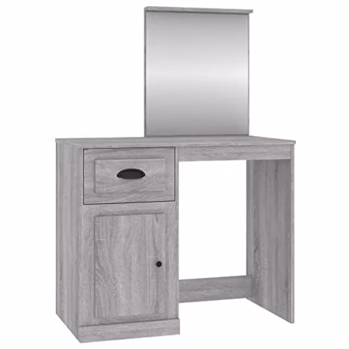 vidaXL Modern Dressing Table with Mirror in Grey Sonoma, W: 90 cm, D: 50 cm, H: 132.5 cm – 1