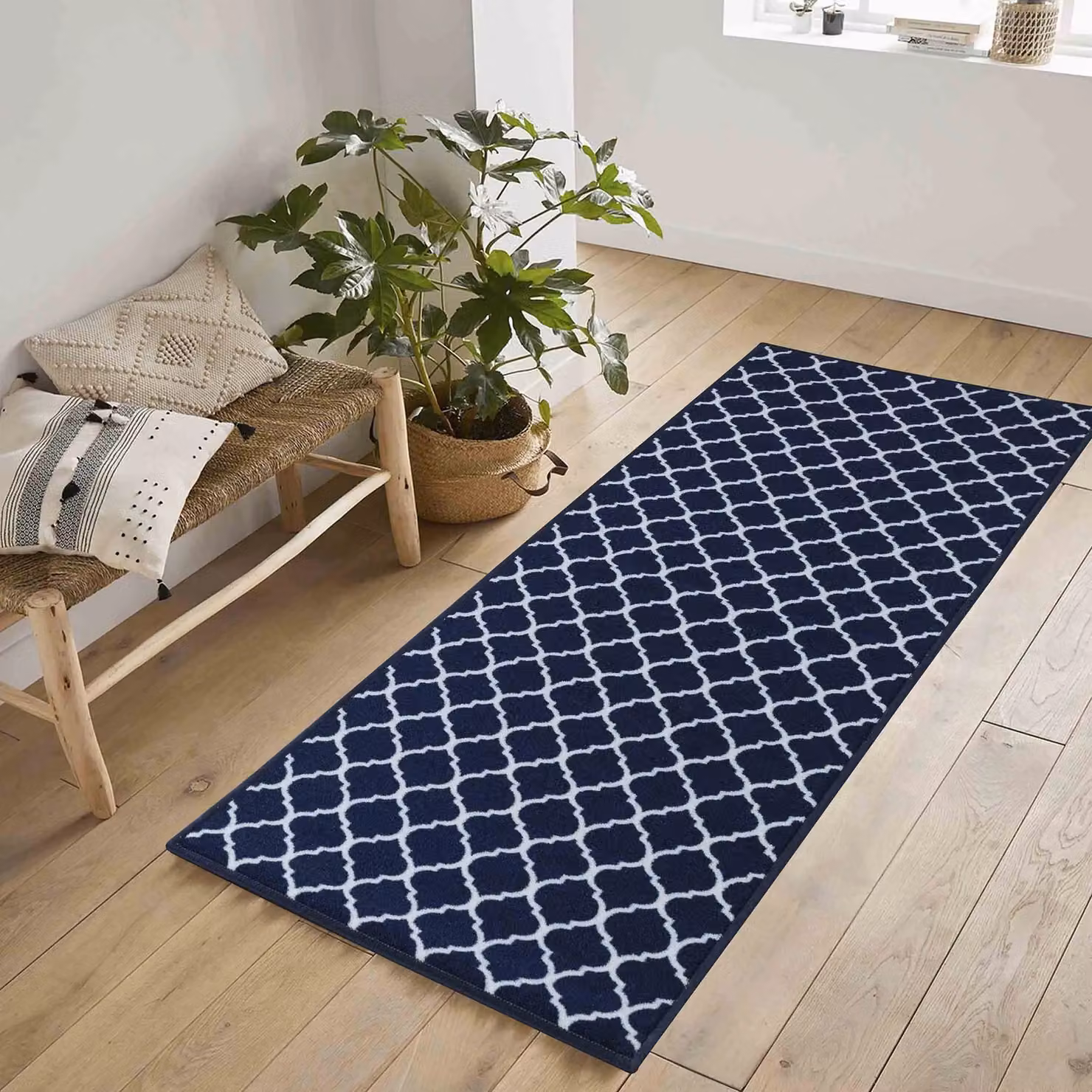 Desire Rugs Trellis Design Non-Slip Machine Washable Kitchen Mat, Blue, W: 80 cm, L: 150 cm – 4