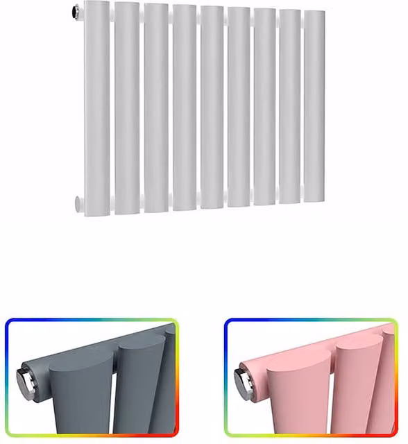 Lux Heat Oval Horizontal Single Wall Mounted Radiator in Grey, W: 540 mm, H: 400 mm