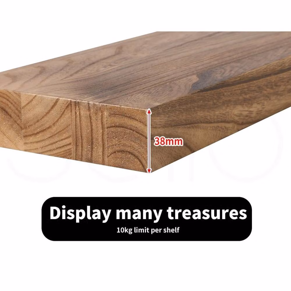 VOGREX 2-Piece Brown Wooden Floating Wall Shelves, W: 61 cm – 4