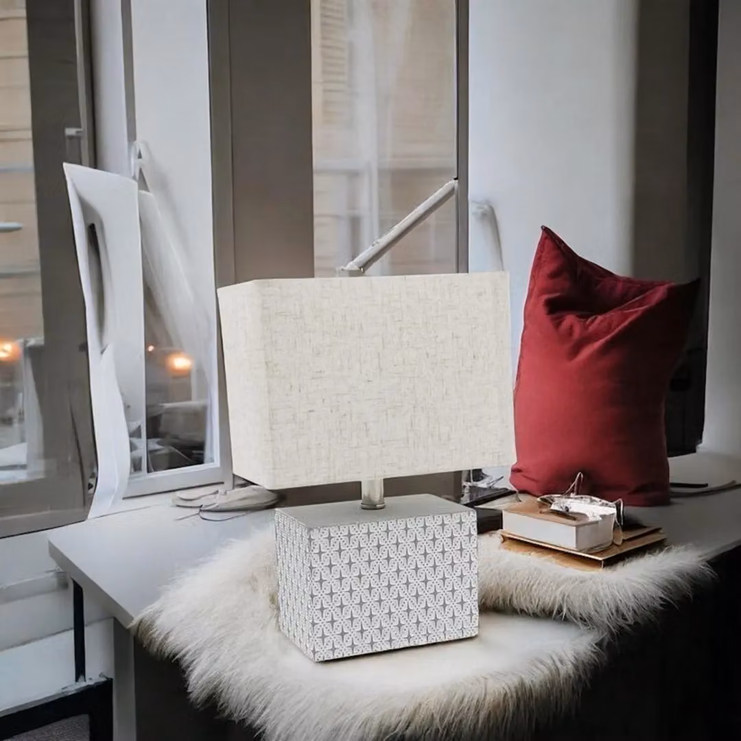 Minster Ceramic Table Lamp and Shade in White, W/D/H: 15 x 15 x 20 cm – 2