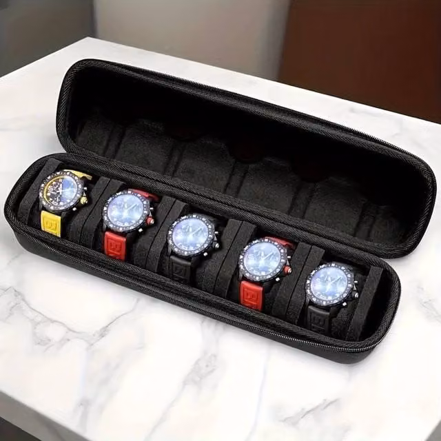 EONLION 5 Slot Portable Watch Storage Box and Travel Organiser in Black – 1