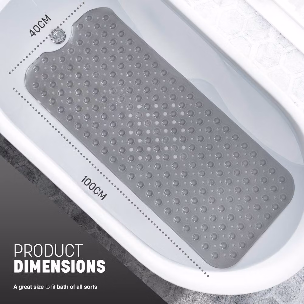 Keplin Non-Slip Grey Bath Mat, Machine Washable and Mould Resistant, W/D/H: 100 x 40 x 1 cm – 2