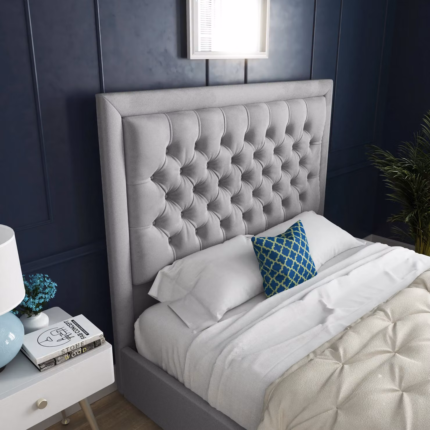 DS Living Kingston Upholstered Velvet Bed Frame, Grey, Single, W/D/H: 90 x 190 cm – 2