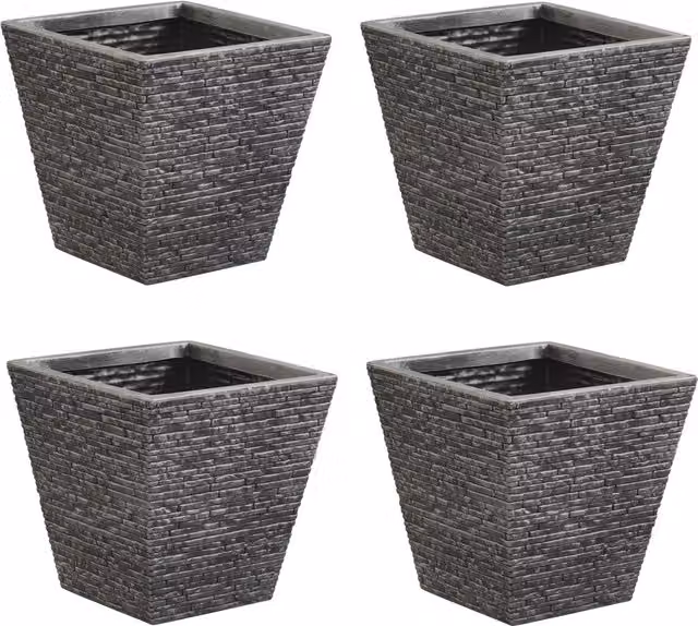 Shop4allsorts Small Geometric Brick Effect Flared Planter in Grey and Black, H: 33.5 cm, W: 33.5 cm, D: 33.0 cm
