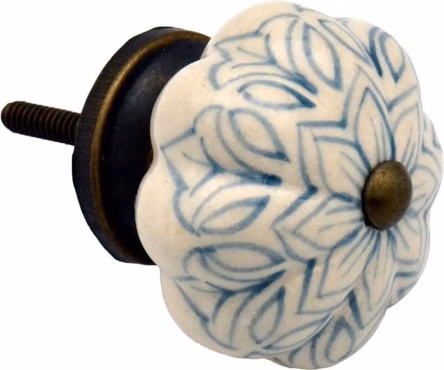 Nicola Spring Floral Ceramic Cabinet Knobs, Grey and Blue, Pack of 12 – 1