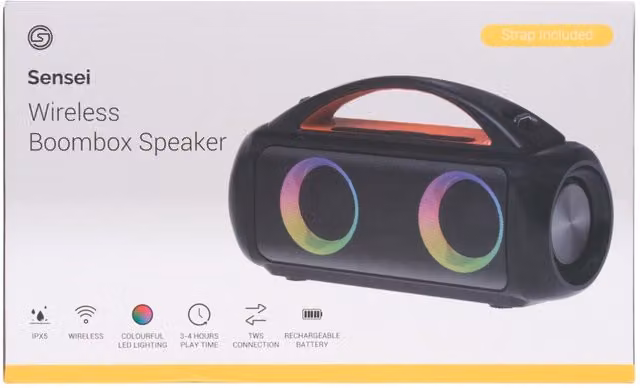 Sensei Wireless Boombox LED Speaker - Black