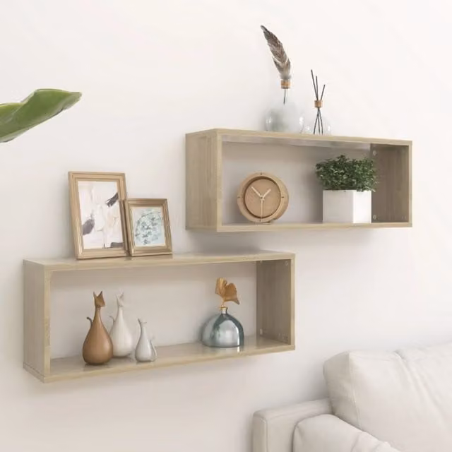 Berkfield Home Wall Cube Shelf, 2 Piece Set, Sonoma Oak Brown, W: 60 cm, D: 23 cm, H: 15 cm