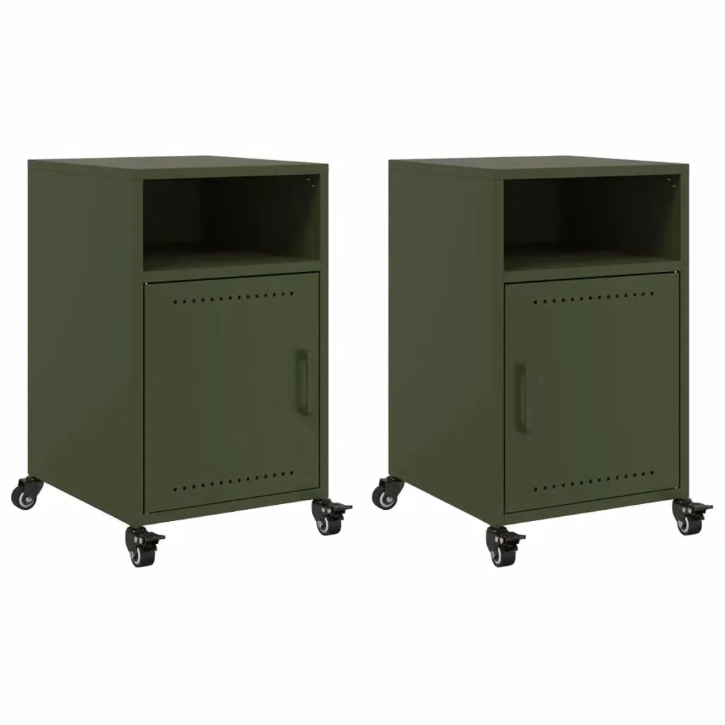 Berkfield Home Set of 2 Metal Bedside Cabinets in Olive Green, W/D/H: 36 x 39 x 59 cm – 2