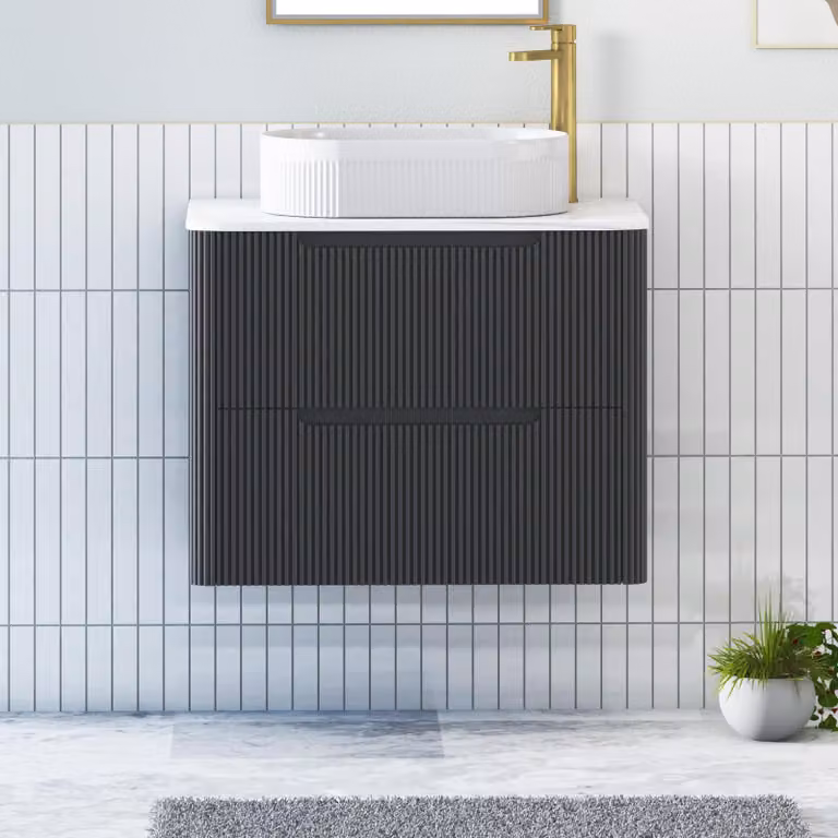 Royal Bathrooms Avenza Wall Hung Vanity Unit with Lyon Basin, Matt Obsidian Black, Width: 80 cm