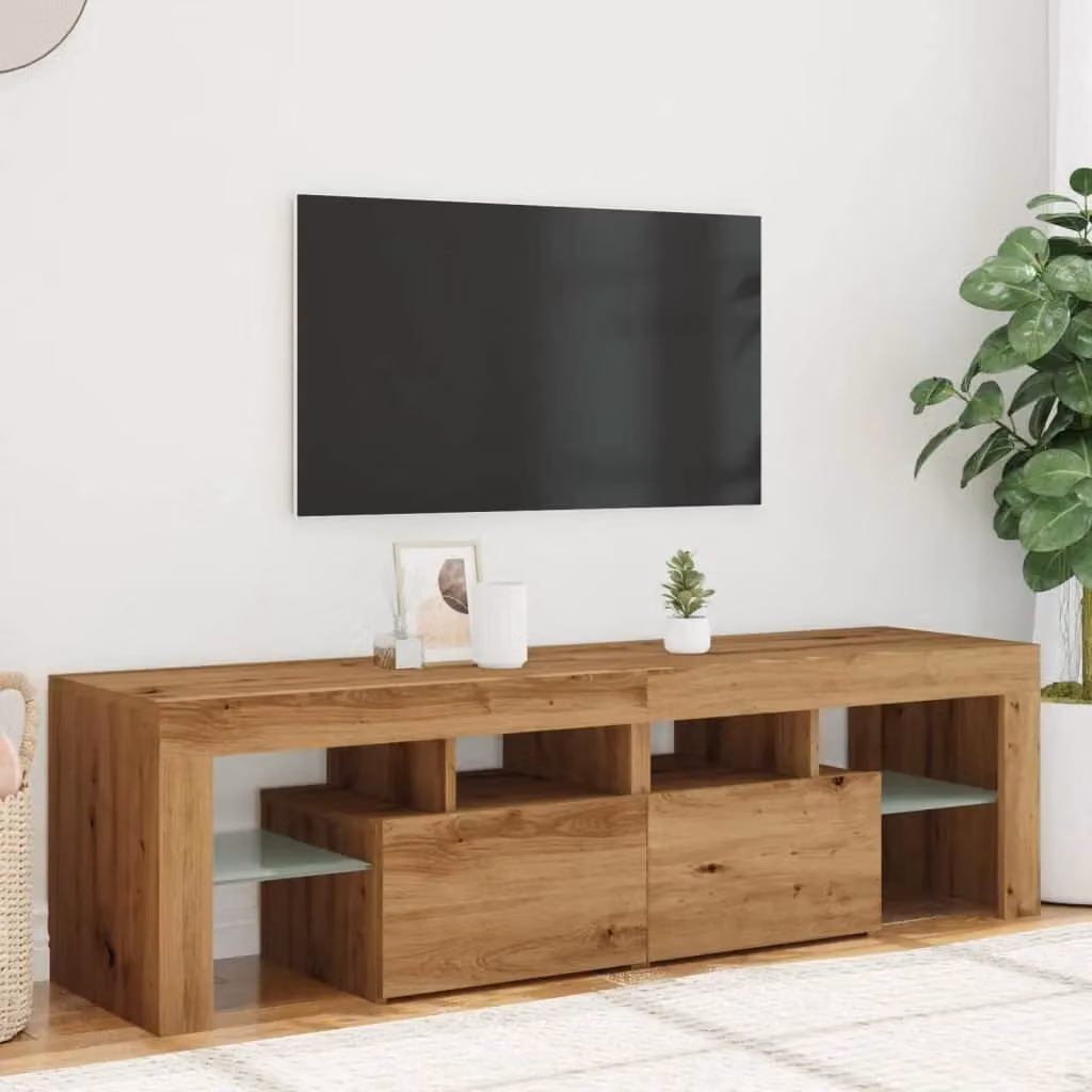 Berkfield Home Modern Artisan Oak TV Cabinet with Integrated LED Lights in Brown, W: 140 cm, D: 36.5 cm, H: 40 cm – 4