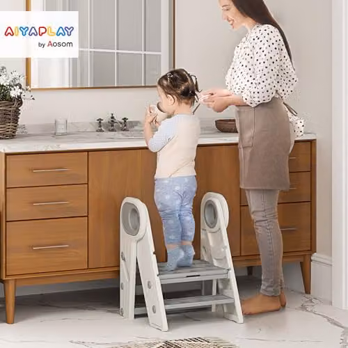 AIYAPLAY Foldable Kids Step Stool with Handle, Grey, W/D/H: 61.5 x 47.0 x 46.5 cm – 2