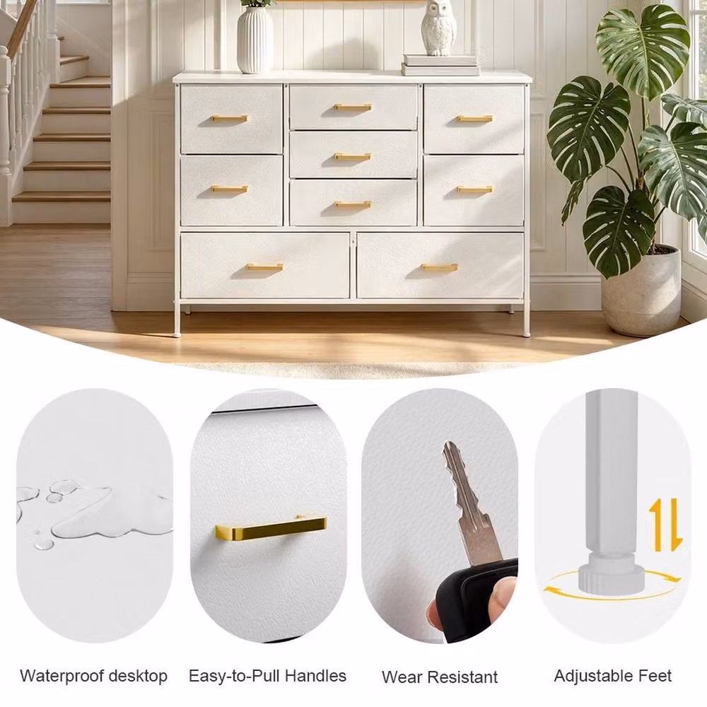EONLION White and Gold Modern 9 Drawer Wooden Chest for your Bedroom or Living Room, Width: 100 cm – 2