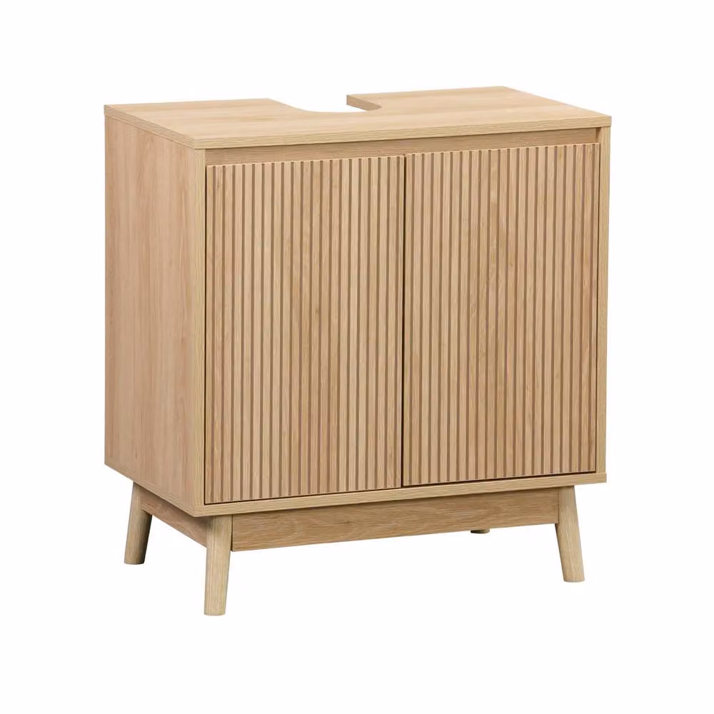 sweeek Scandinavian Beige Pine Bathroom Vanity with 2 Hinged Doors and Internal Shelves, W/D/H: 70 x 40 x 65 cm – 2