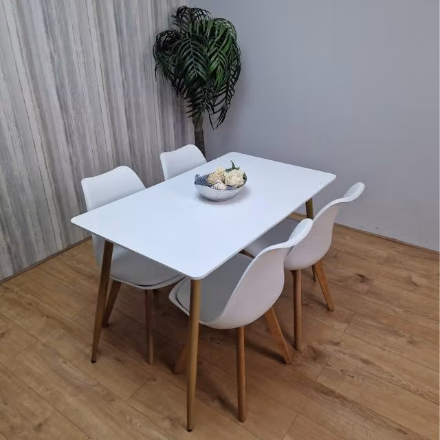 Kosy Koala Modern White Rectangular Wood Dining Table and 4 Plastic Chairs Set