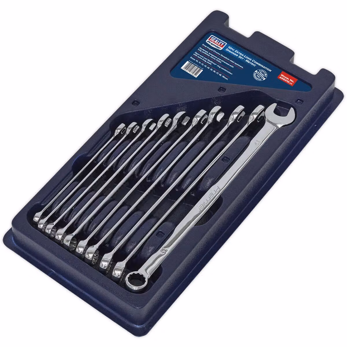 Loops 10-Piece Extra Long Combination Hand Spanner Set, 10 to 19mm Metric, 12-Point Chrome Vanadium Steel, Silver and Multicolour – 3
