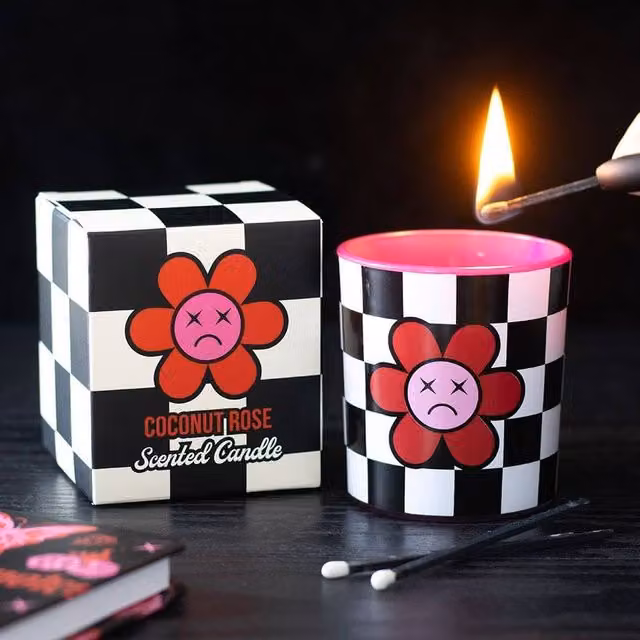 Uniqueful Sad Flower Coconut Rose Pillar Candle in Multicolour