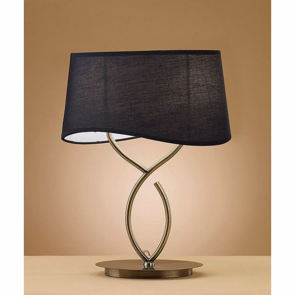 Netlighting Ninette 2 Light Table Lamp with Black Fabric Shade and Antique Brass Finish, E14 – 2
