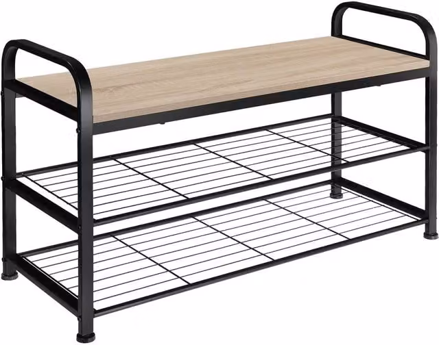 tectake 3-Tier Industrial Shoe Rack in Oak and Black, W/D/H: 91 x 36 x 55 cm – 5