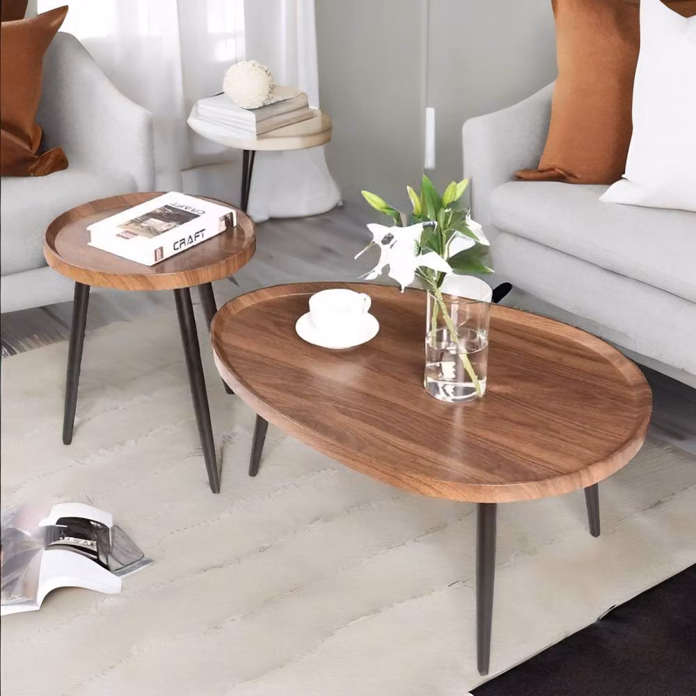 Pirlo Plush 2-Piece Nesting Tables in Dark Brown Walnut and Black Industrial Style – 3