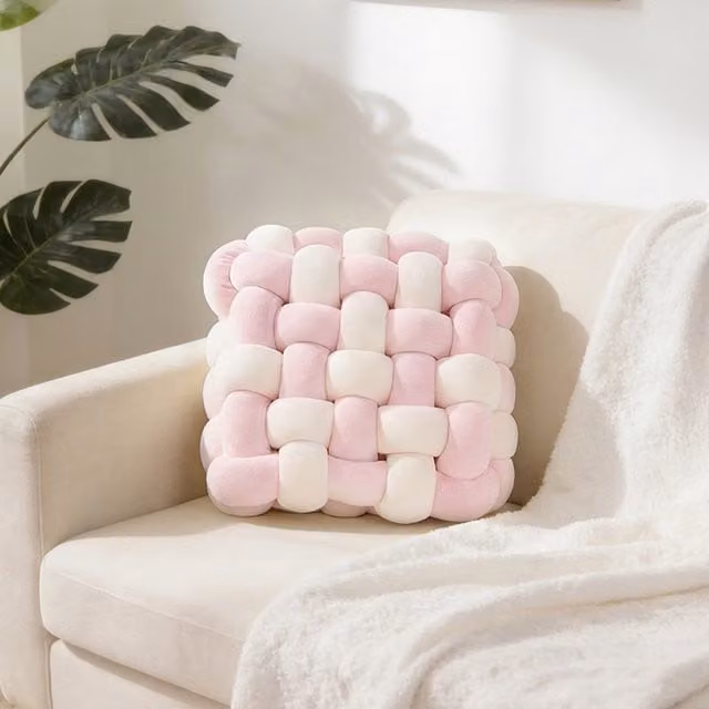 Livingandhome Pink Square Soft Woven Polyester Foam Seat Cushion