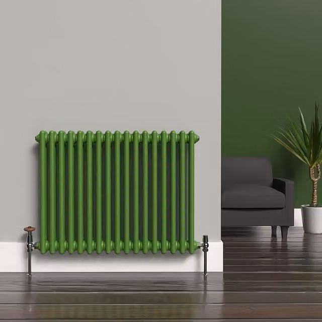 Lux Heat 2 Column Steel Radiator in Green, H 78.5 x W 60.0 x D 60.0 cm
