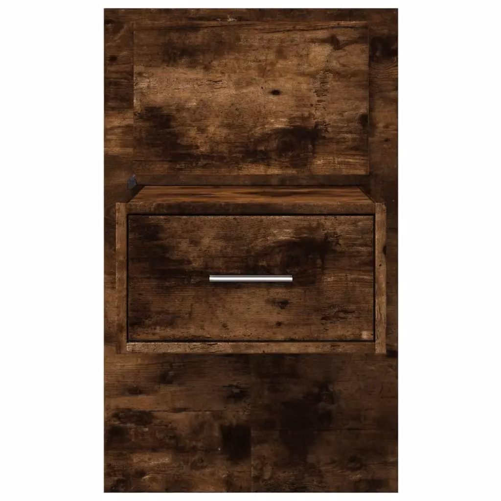 Berkfield Home Wall-mounted Bedside Cabinet with Integrated LED Lights in Smoked Oak Brown – 6