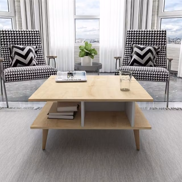 Akya Rectangular Coffee Table in White and Brown
