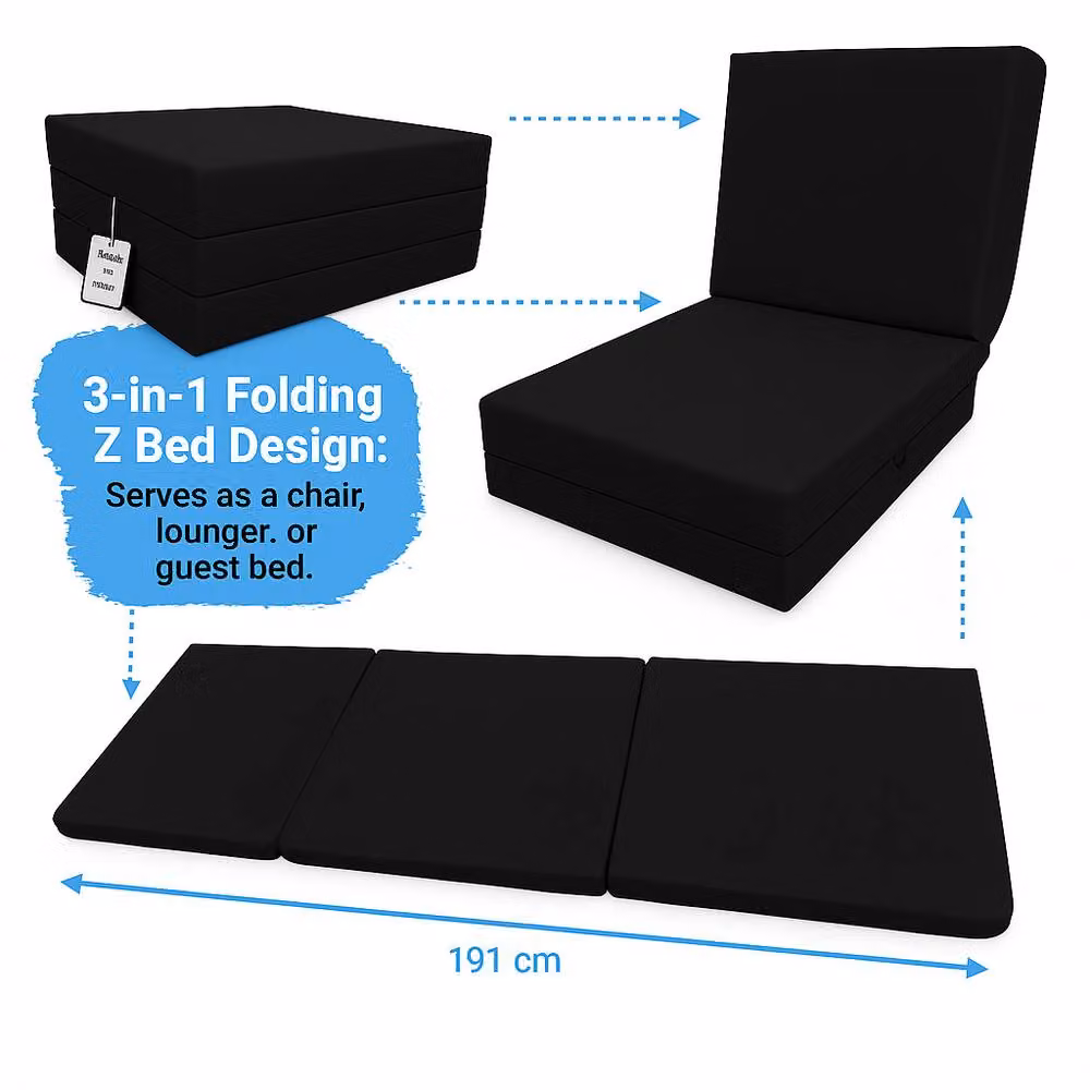 House of Home Single Size Black Folding Chair Bed with Foam Upholstery – 3