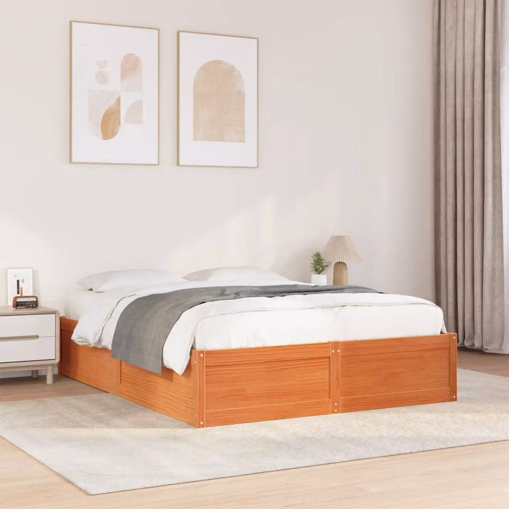 Berkfield Home Modern Solid Wood Pine Bed Frame in Waxed Brown, 160 x 200 cm – 2