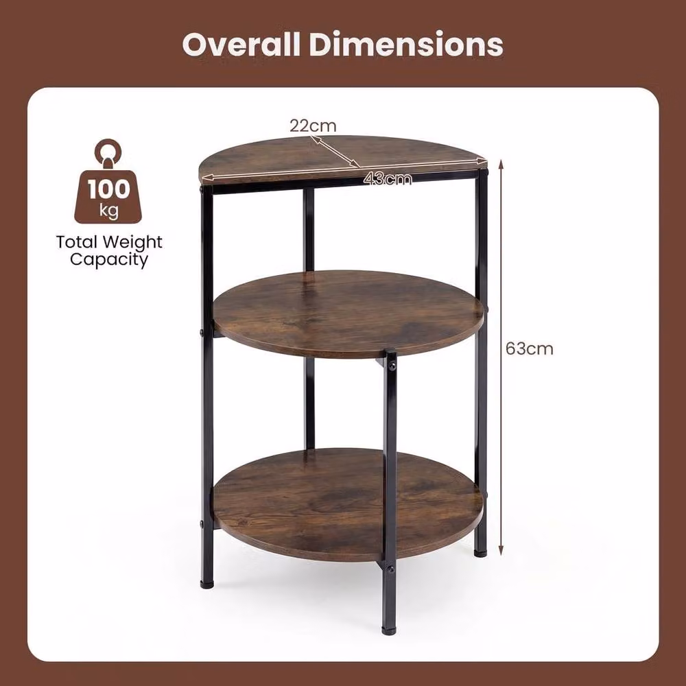 KORVIXA Industrial Round End Table with Storage Shelves in Brown, W/D/H: 100 x 100 x 63 cm – 2