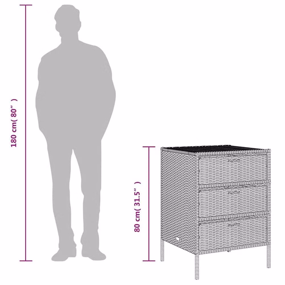 Berkfield Home Garden Storage Cabinet in Black Poly Rattan and Steel, W/D/H: 55 x 59 x 80 cm – 6