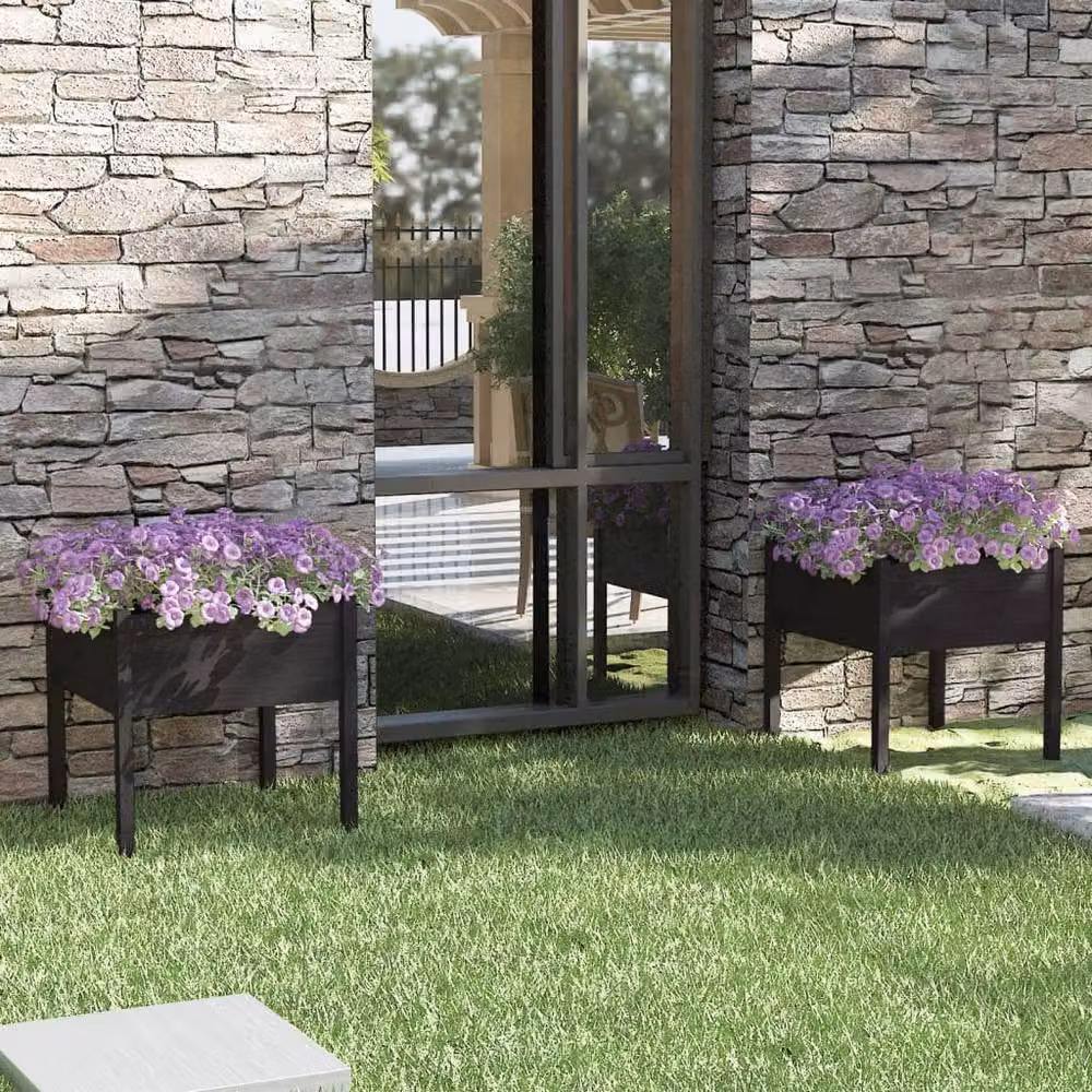 Berkfield Home Garden Planter Set of 2, Black Solid Pinewood, W/D/H: 70 x 70 x 70 cm – 2