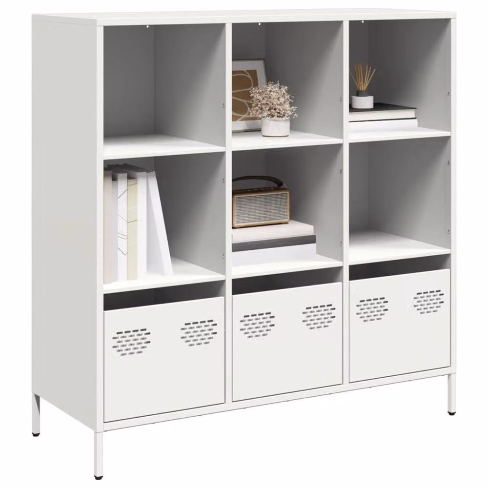 Berkfield Home Modern White Steel Highboard with Doors and Drawers, W/D/H: 101.5 x 39 x 103.5 cm – 2