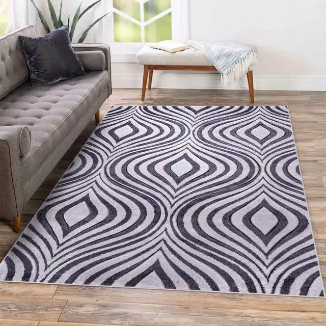 Desire Rugs Valencia Modern Ogee Design Carved Area Rug in Grey, W: 160 cm, L: 230 cm