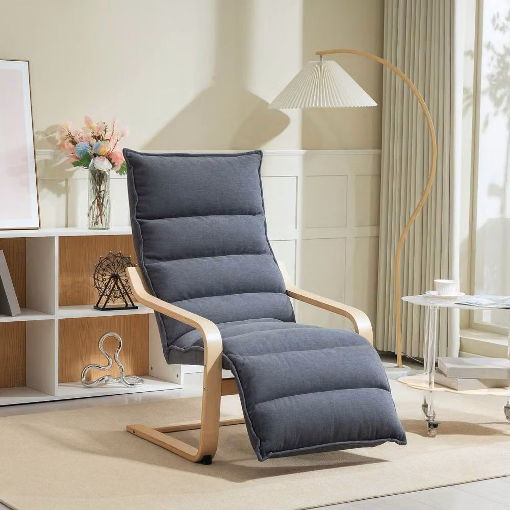 STILVORA Grey Velvet Recliner Armchair with Adjustable Footrest and Solid Wood Frame – 2