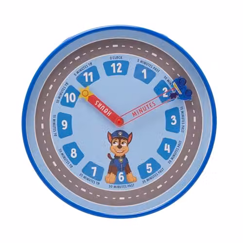 Widdop and Co Paw Patrol Chase Round Analog Wall Clock in Blue, Grey and Multicolour, Diameter: 25.4 cm – 1