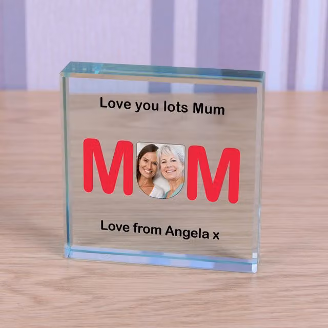 Uniqueful Personalised Mum Glass Token Mothers Day Gift in Transparent and Beige