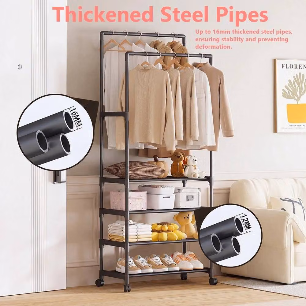 FLAVORA Matt Black Metal Double-Rod Clothes Rail, W/D/H: 50 x 50 x 185 cm – 2