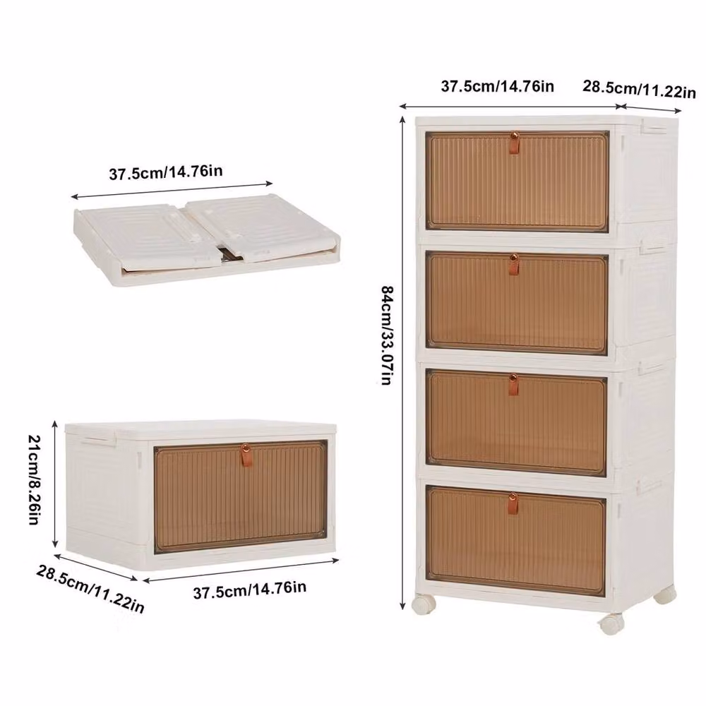 NESTLUNE 4 Tier Foldable Wardrobe Storage Organiser in White and Transparent, W/D/H: 15 x 15 x 15 cm – 2