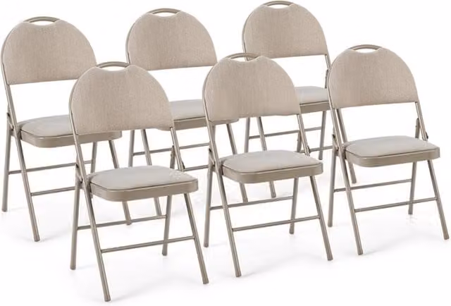 Costway 6 Pack of Padded Fabric Folding Dining Chairs in Beige and Brown
