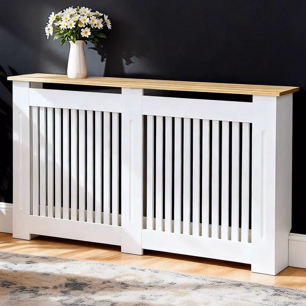 FORGEVIO Vertical Radiator Cover Shelf with Back Panel in White, W/D/H: 152 x 20 x 92.5 cm – 3