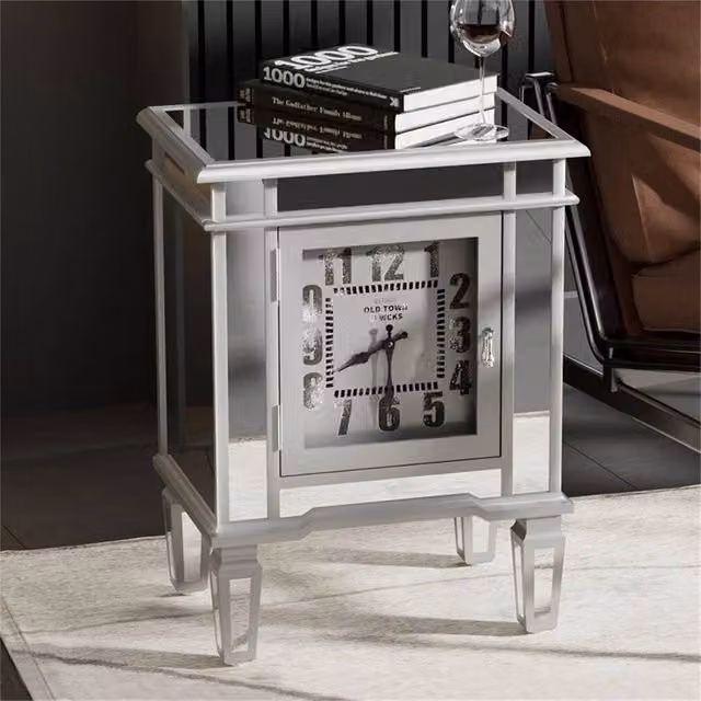 NESTLUNE Silver Mirrored Nightstand with 1 Door Cabinet and Glossy Finish, W/D/H: 100 x 15 cm