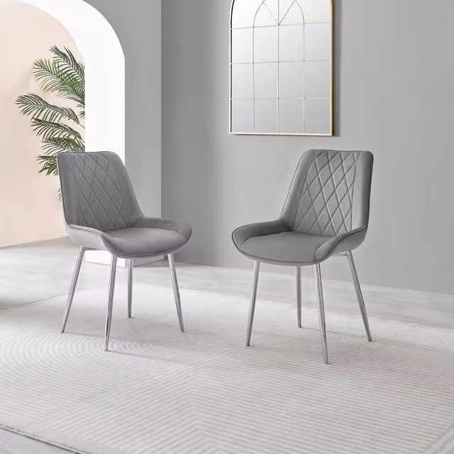 FurnitureboxUK Set of 2 Pesaro Grey Velvet Dining Chairs with Silver Metal Legs